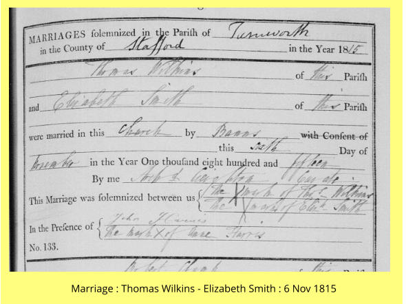 Marriage : Thomas Wilkins - Elizabeth Smith : 6 Nov 1815