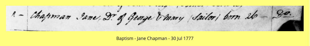 Baptism - Jane Chapman - 30 Jul 1777