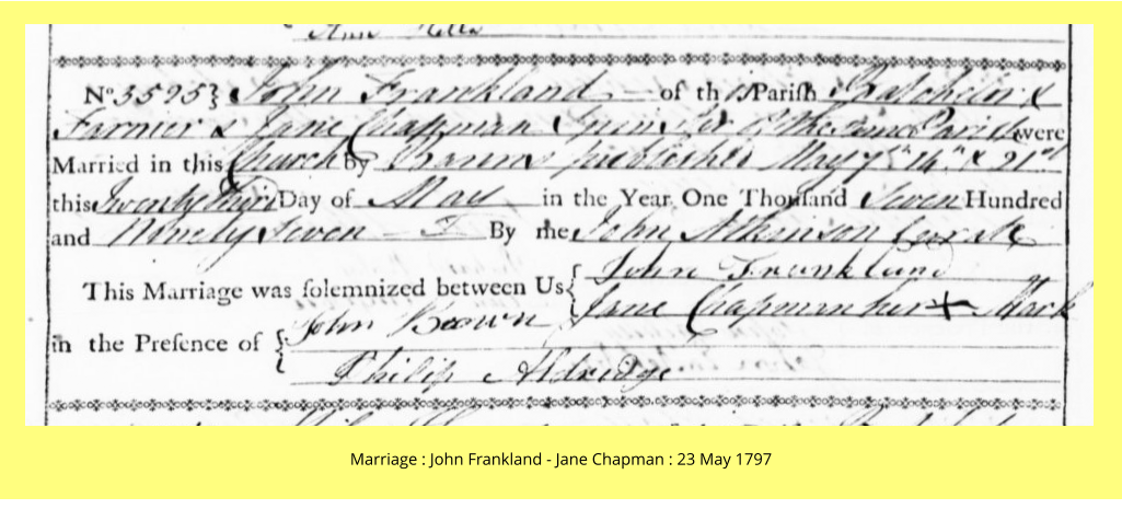 Marriage : John Frankland - Jane Chapman : 23 May 1797