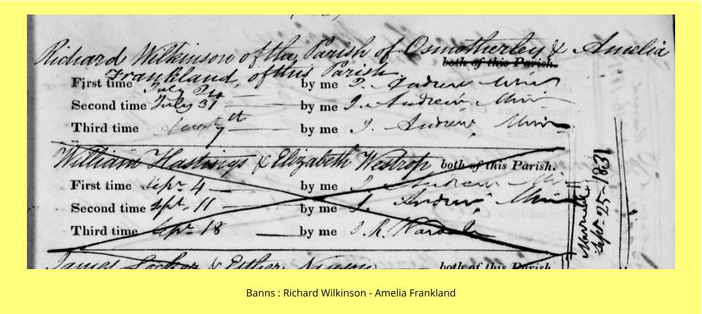 Banns : Richard Wilkinson - Amelia Frankland