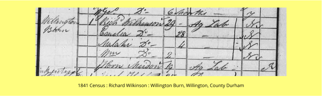 1841 Census : Richard Wilkinson : Willington Burn, Willington, County Durham