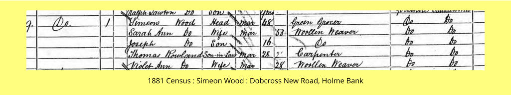 1881 Census : Simeon Wood : Dobcross New Road, Holme Bank